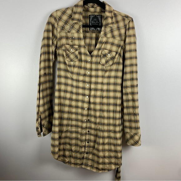 Guess | Jeans Flannel Plaid Western Snap Down Dress Tunic. Size Large - Picture 3 of 11